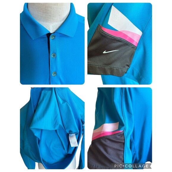 Nike Golf Tour Performance Dri Fit Polo Shirt Men XL Blue Colorblock S/S Logo Sw - Picture 7 of 14